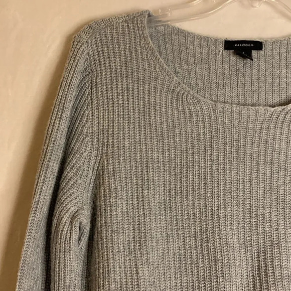 Halogen Wool Blend Pullover Gray Sweater Black Lace Up Size Small Petite - Picture 3 of 15